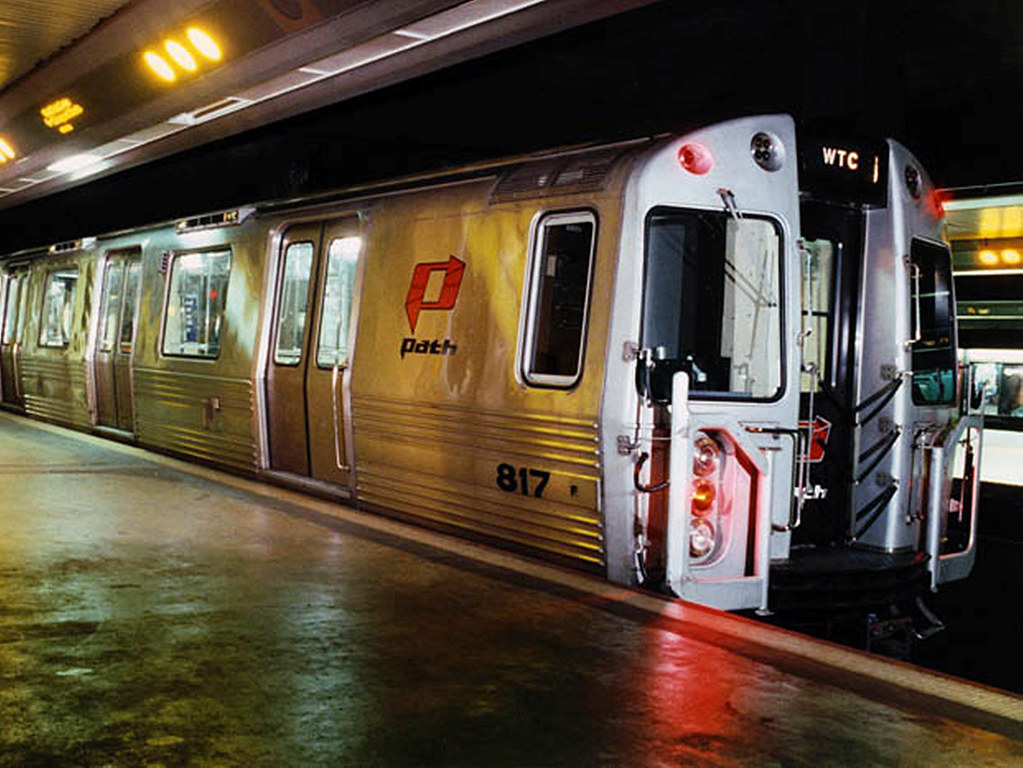 PATH rail system station platform showing intact infrastructure directly within the foundation ring after tower collapse